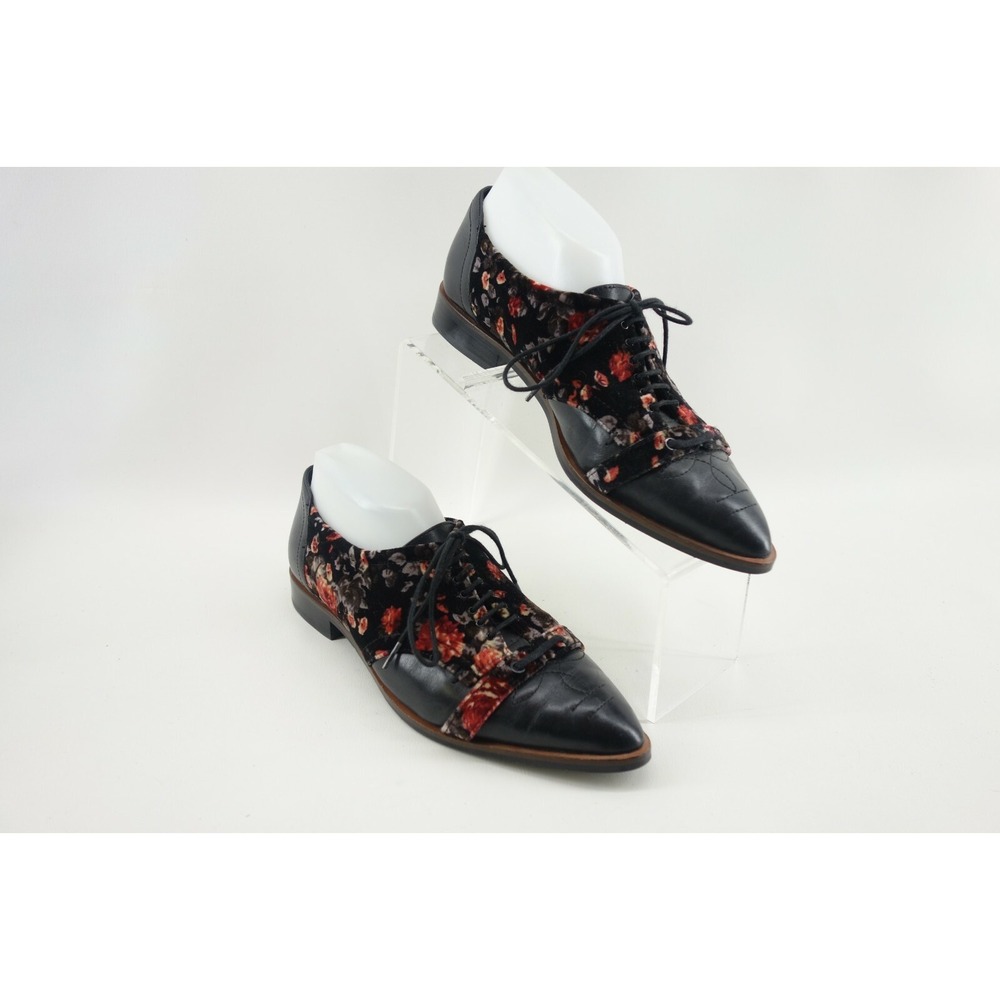 VTG LUXURY REBEL FLORAL‎ VELVET BLACK LEATHER LOW BOOTS WOMEN'S 39.5 EU 8.5 US